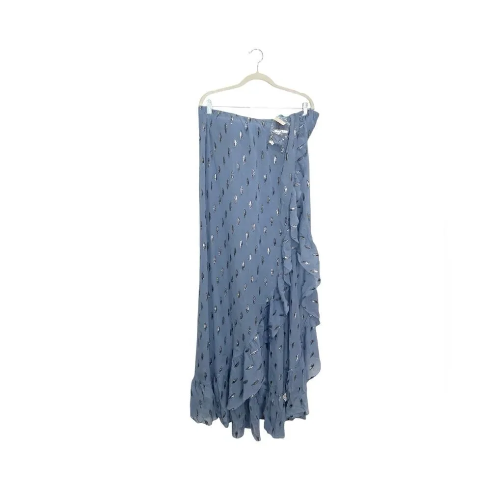 NWT Free People On My Mind Ruffle Maxi Silk Dress in Glacier blue